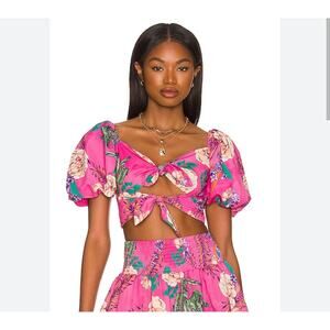 Agua Bendita X Revolve Womens Pink Floral Bailee Crop Top Medium New